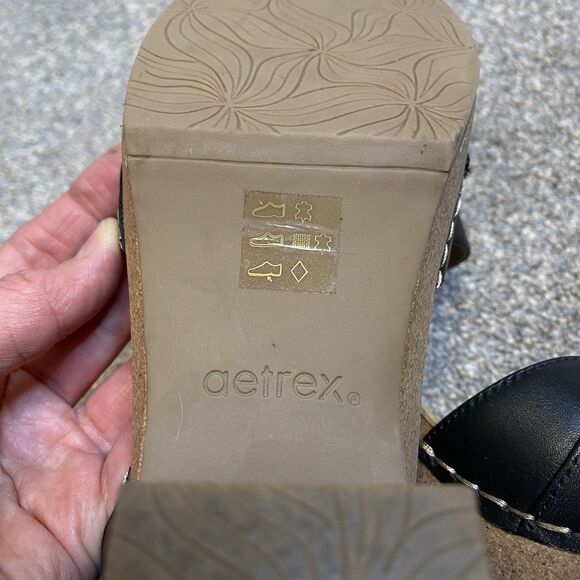 Aetrex Tory Slingback Sandals 7 EU 37 Black Open Toe Heels Cork Retro Cowgirl - Picture 7 of 12